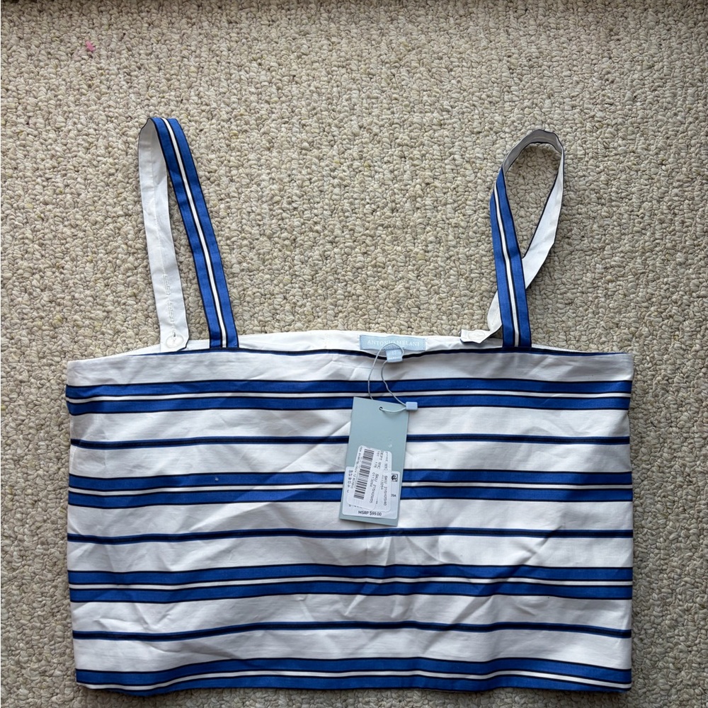 ANTONIO MELANI Blue & White Striped Crop Top. Size 12.